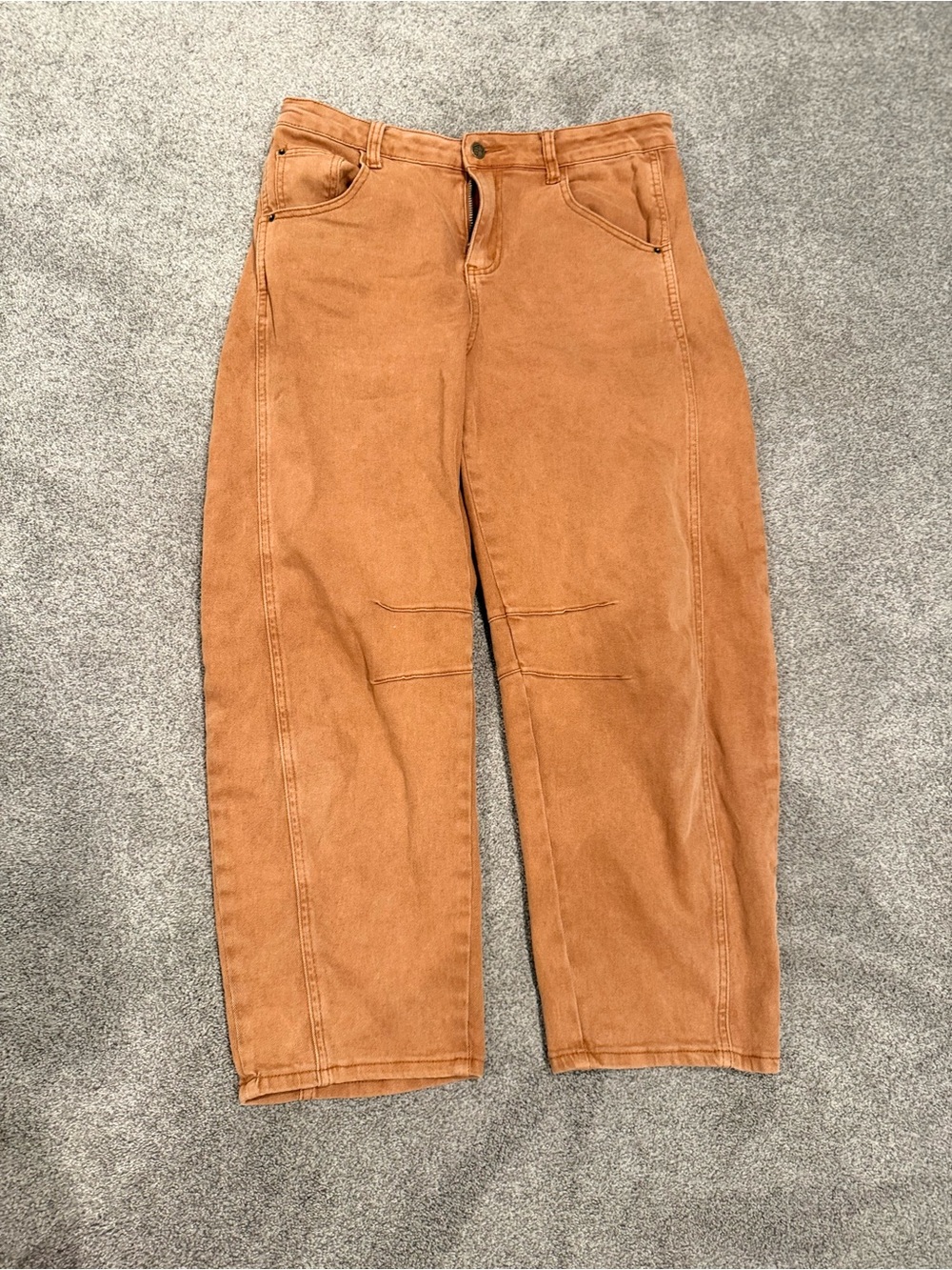 High-Rise Barrel Jeans in Rust Yellow
